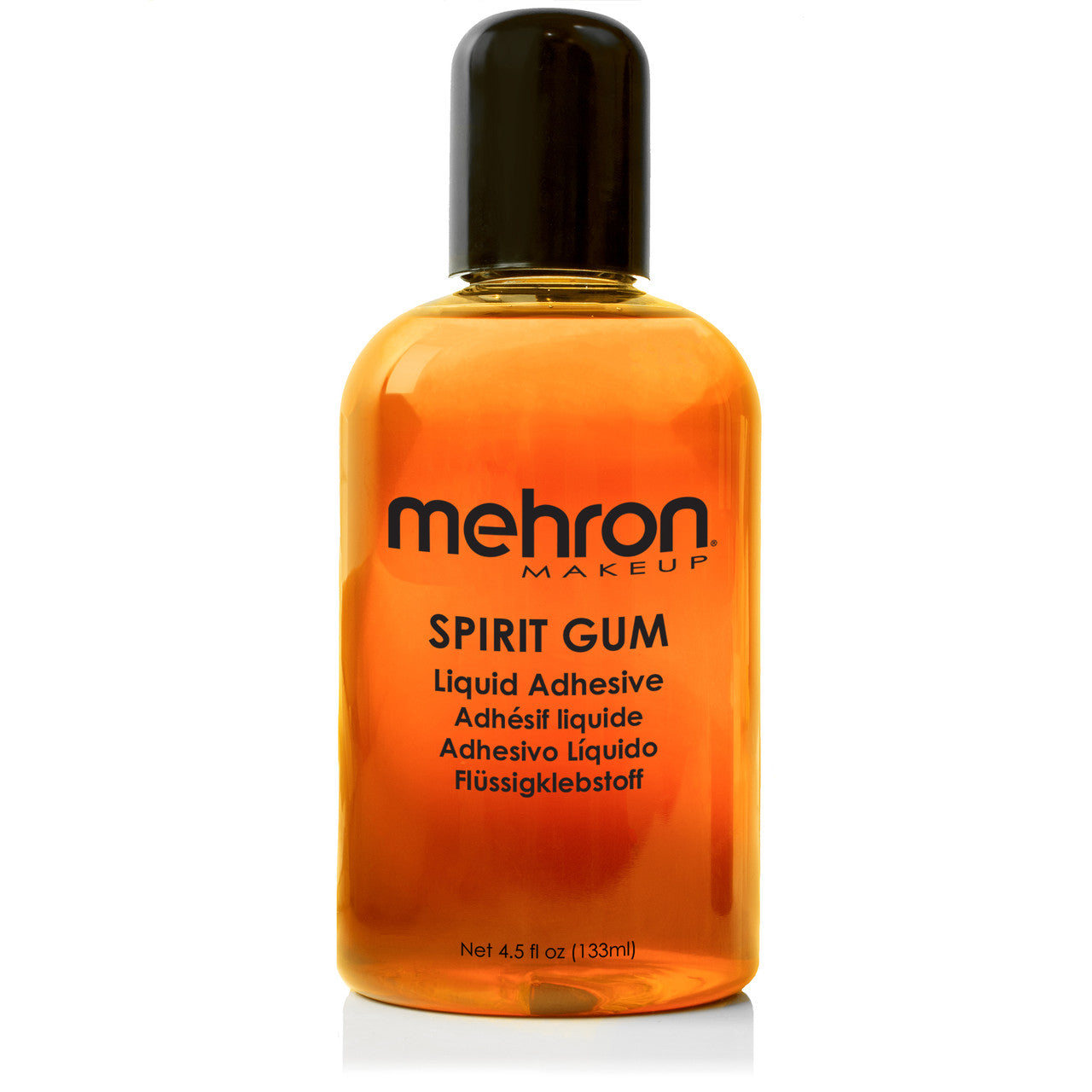 Mehron Spirit Gum 4.5oz bottle — amber alcohol-resin adhesive