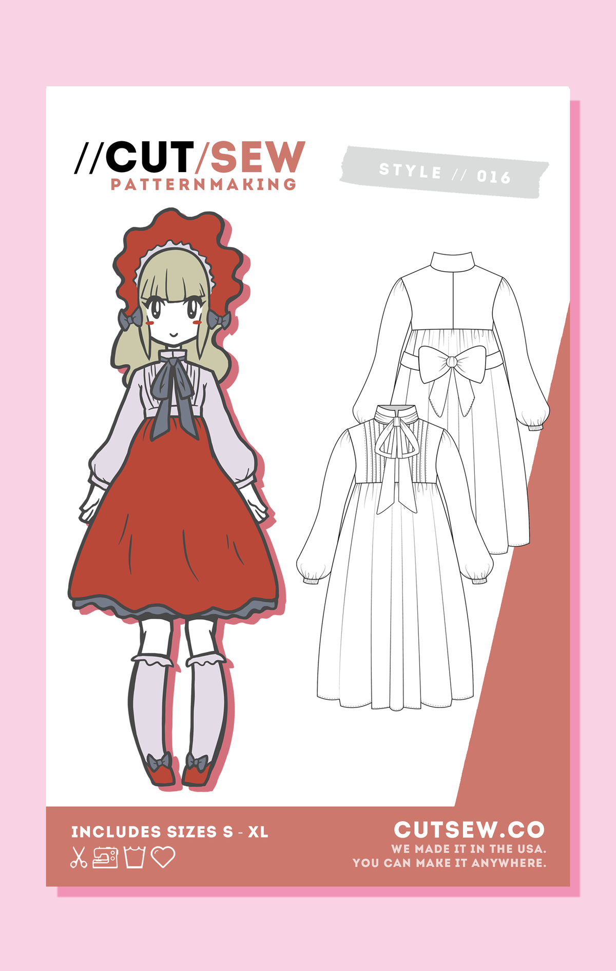 016 Victorian OP — pattern front with sizing and yardage guide