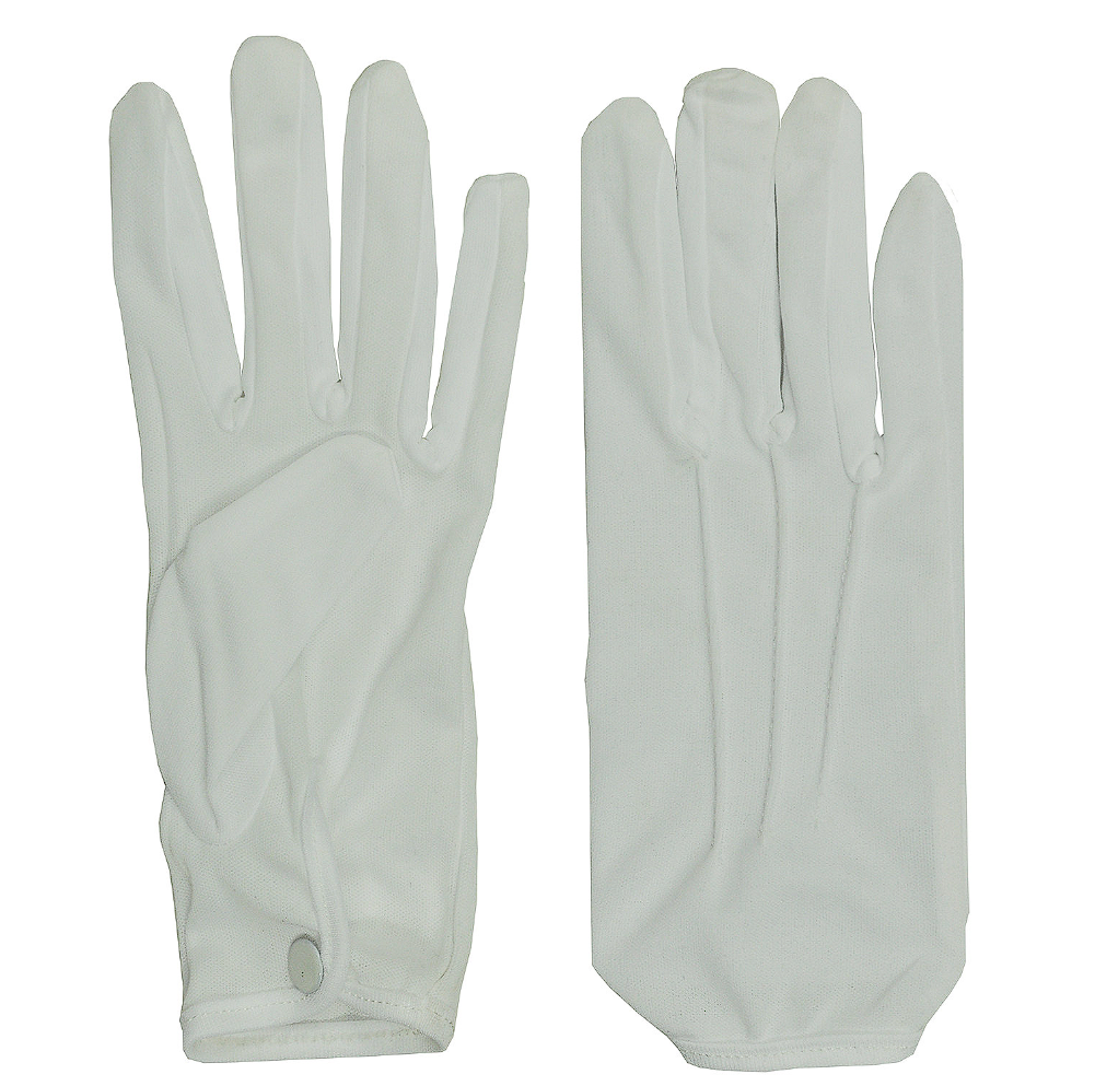 Deluxe white costume gloves — snap closure, reinforced top stitching, adult size
