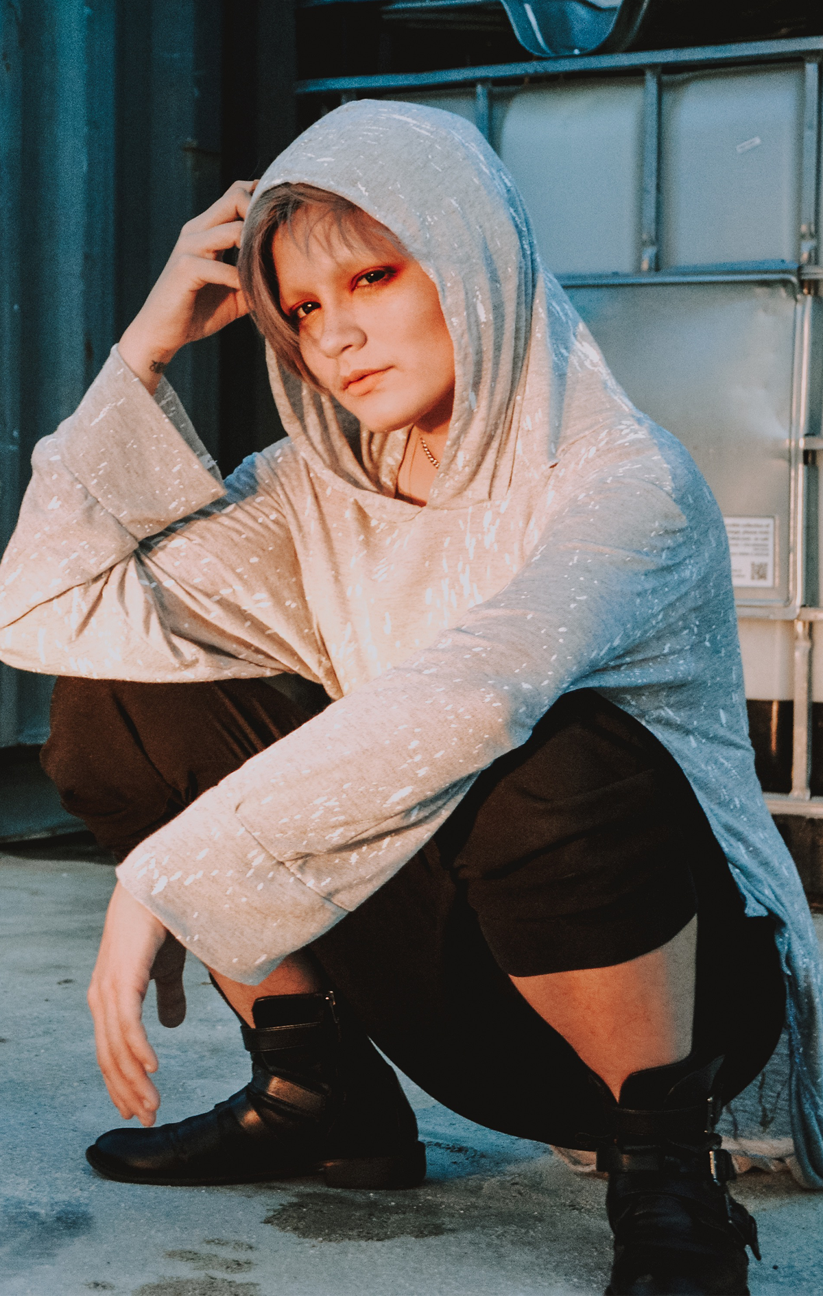 020 Tunic + Hood — alternate styling view showing cropped dress variation