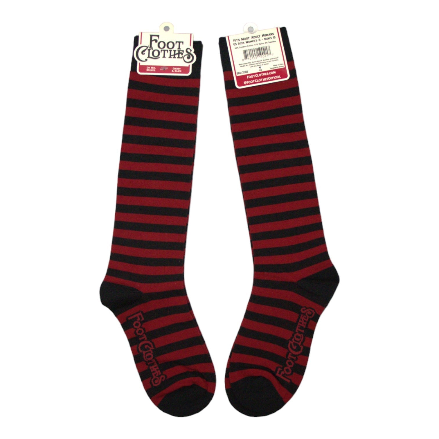 Chaussettes hautes à rayures cerise et noires