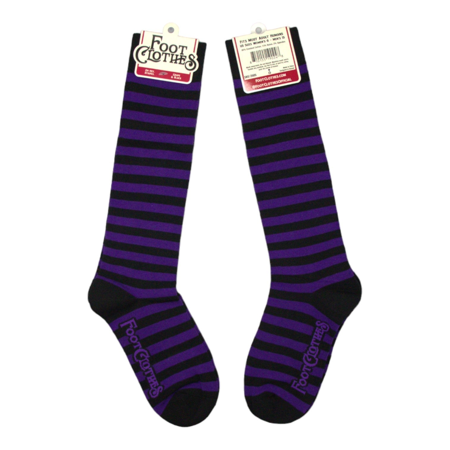 Chaussettes montantes rayées prune et noir