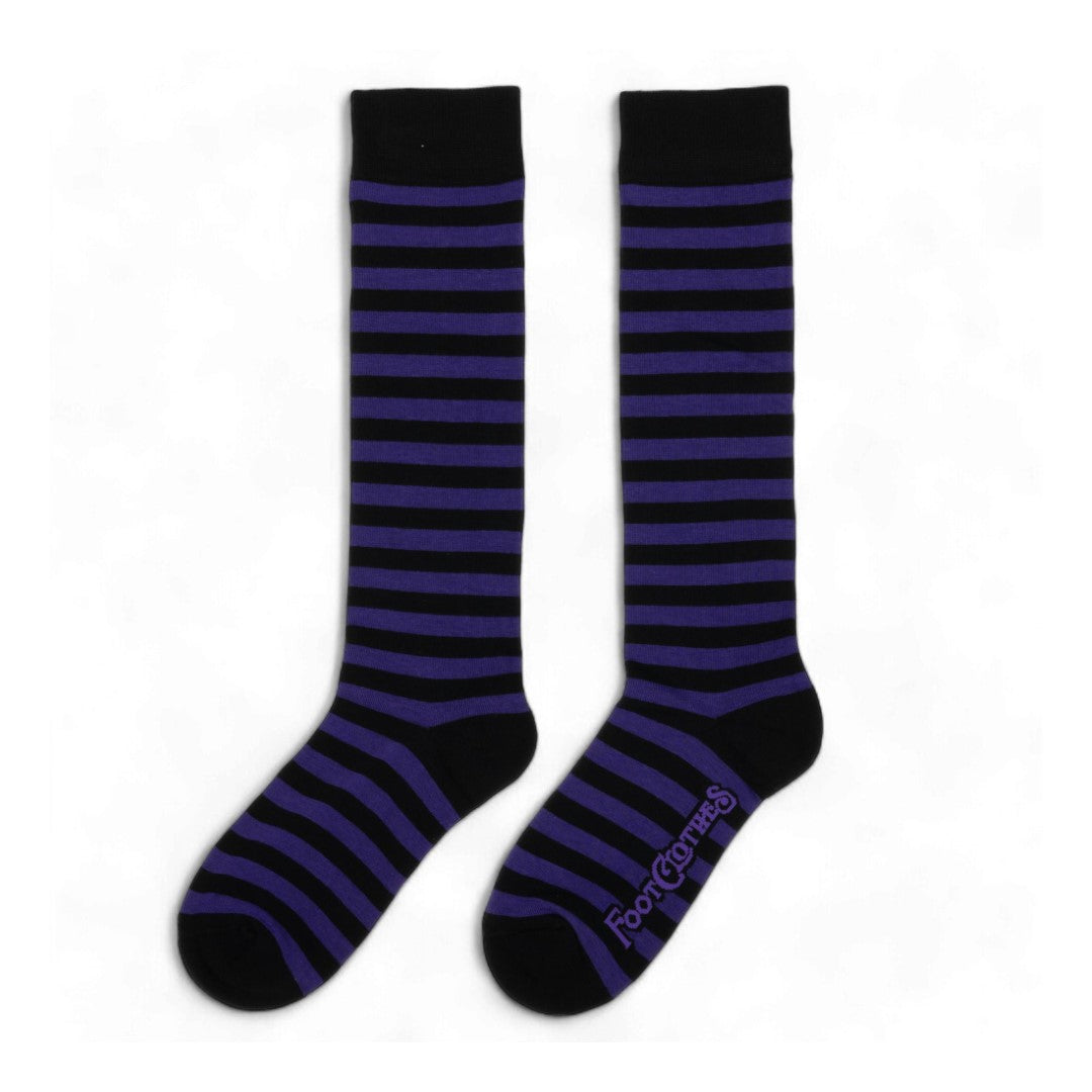 Chaussettes montantes rayées prune et noir