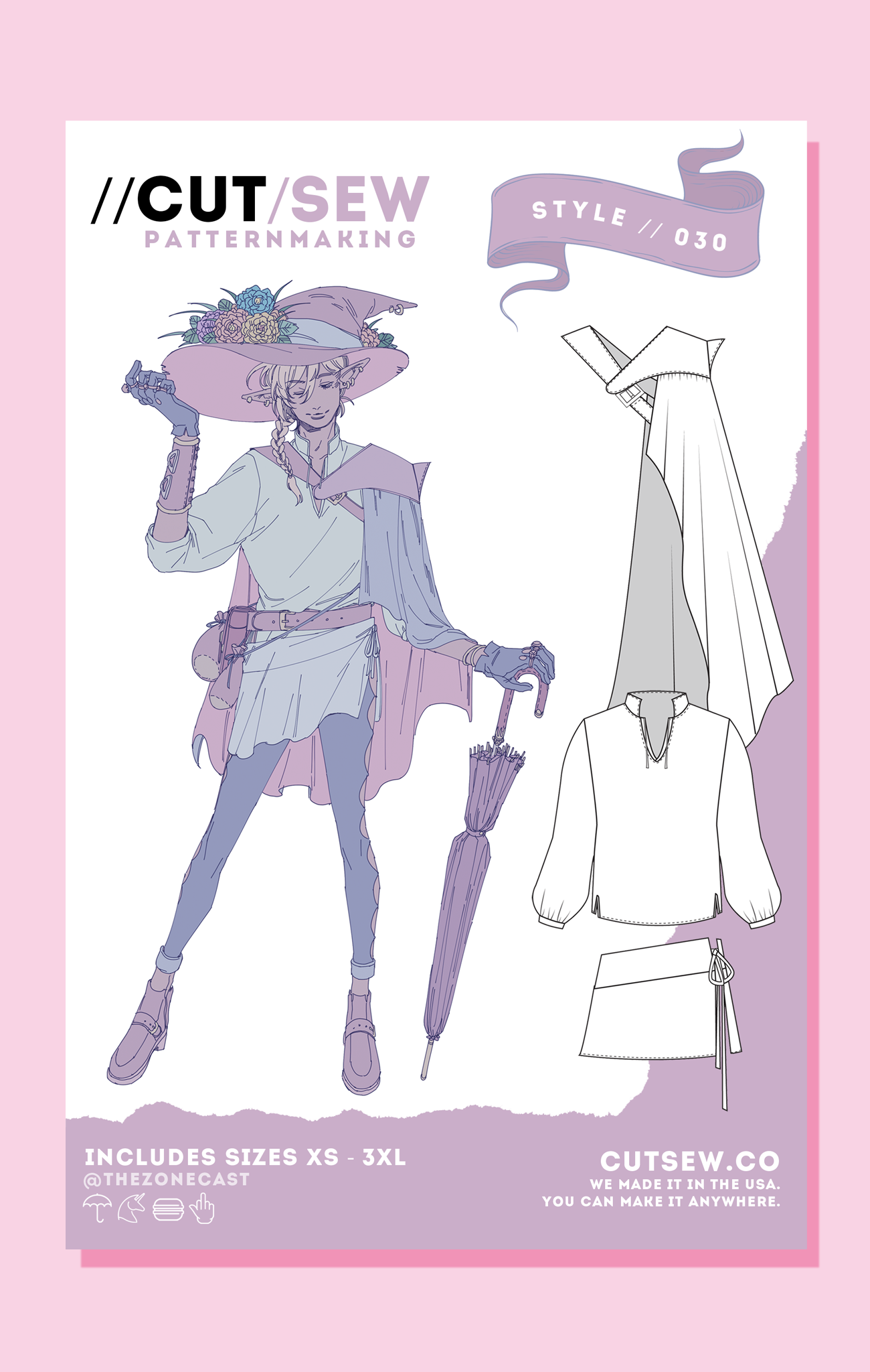 030 Taako costume — front view technical flat of complete outfit