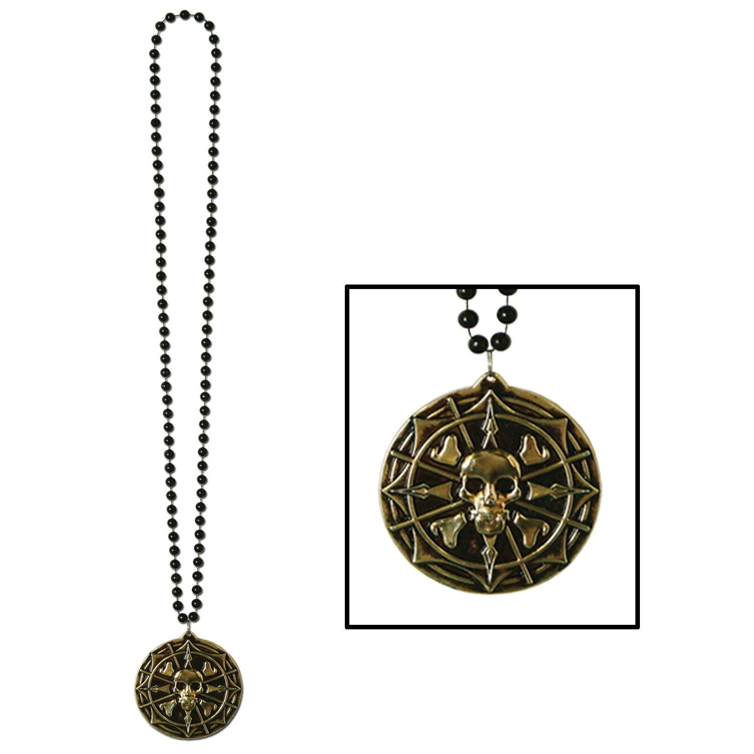 Beads with pirate coin medallion — costume jewelry accessory for pirate-themed productions