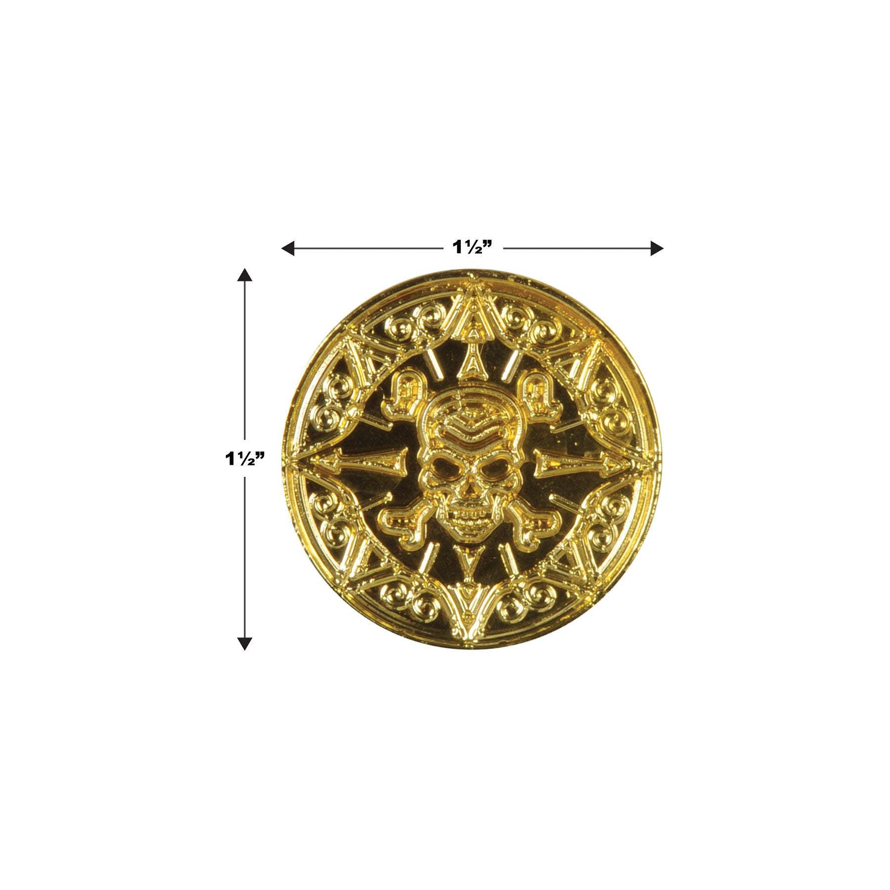 Plastic pirate coins — handful of coins showing quantity and size