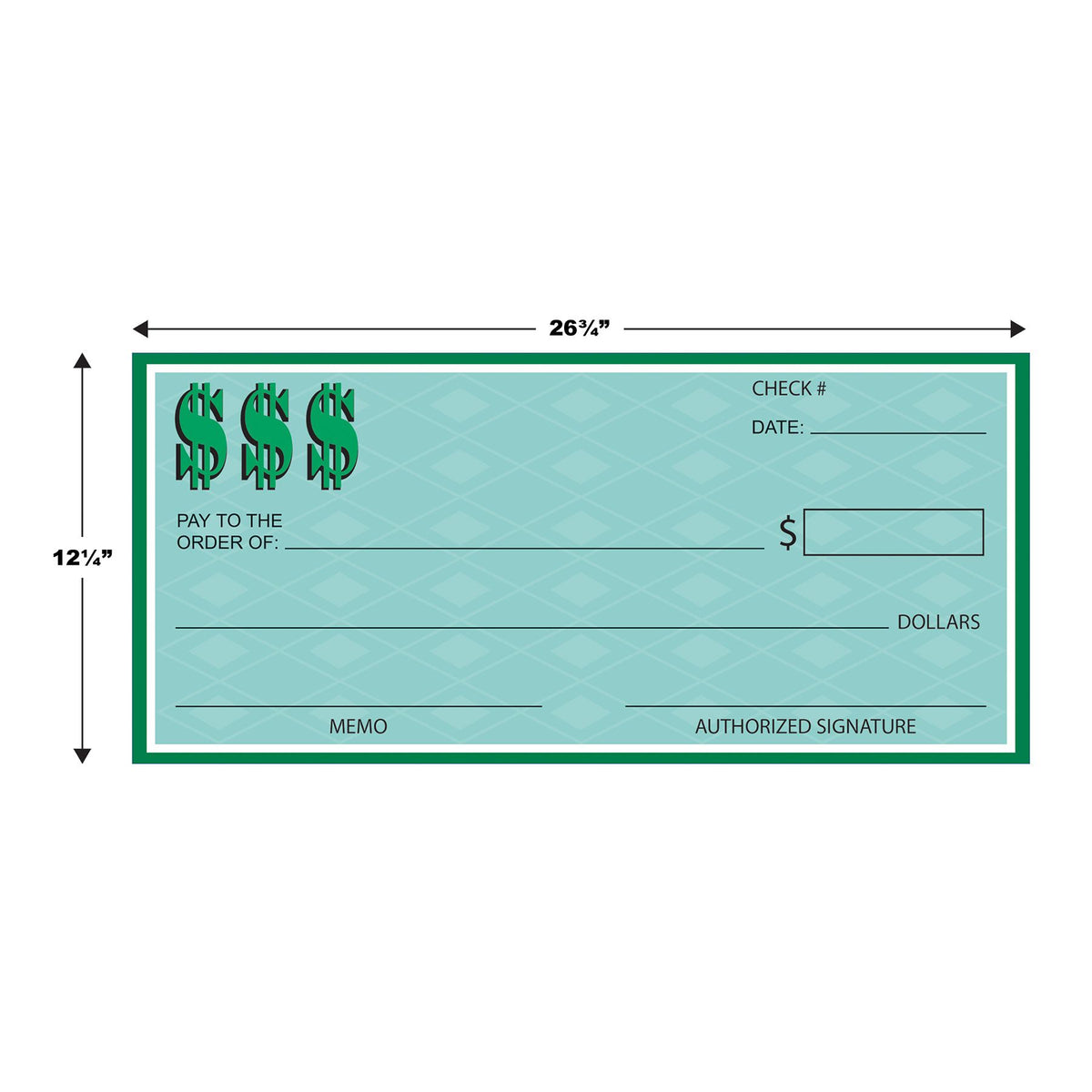 Giant winner's check — size comparison showing full prop dimensions