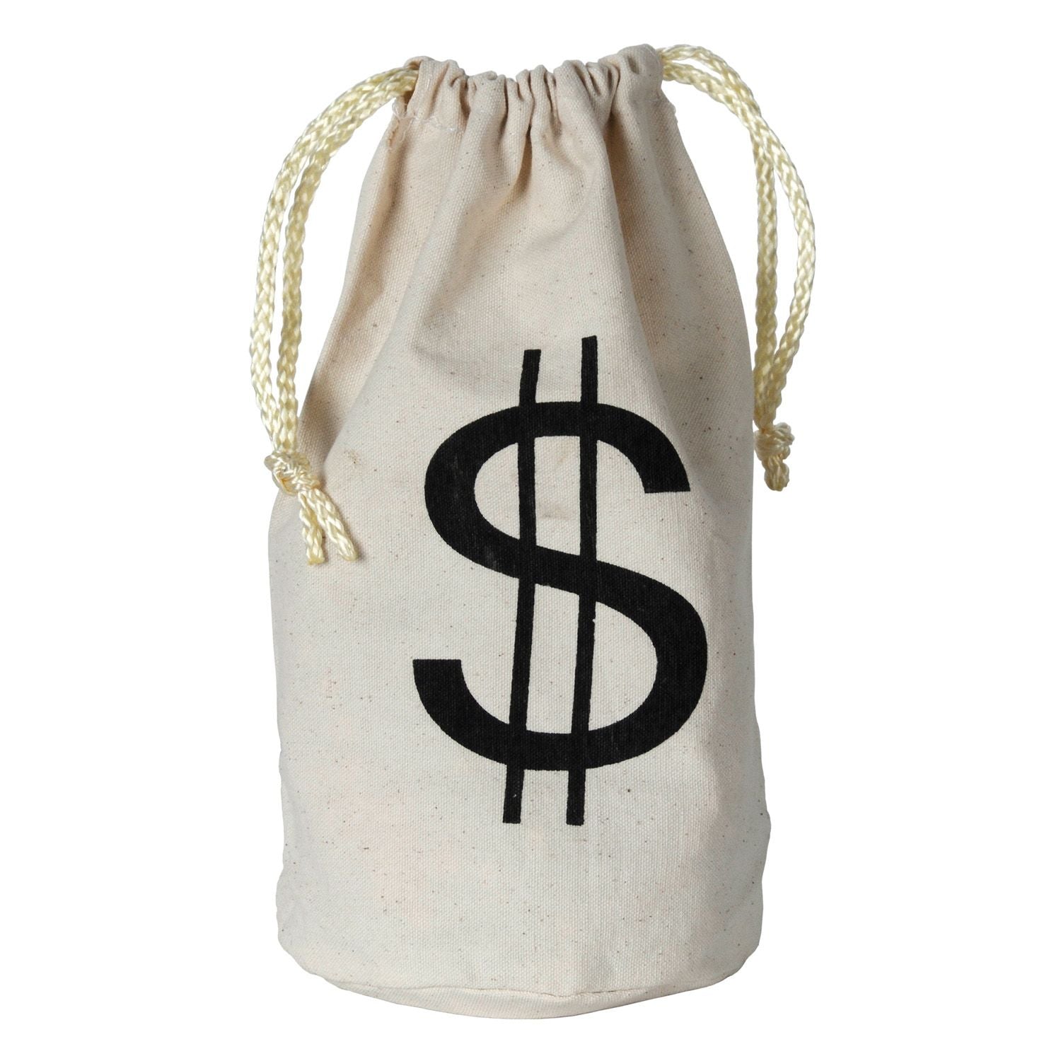 Money bank bag stage prop — faux canvas Old West currency pouch with drawstring