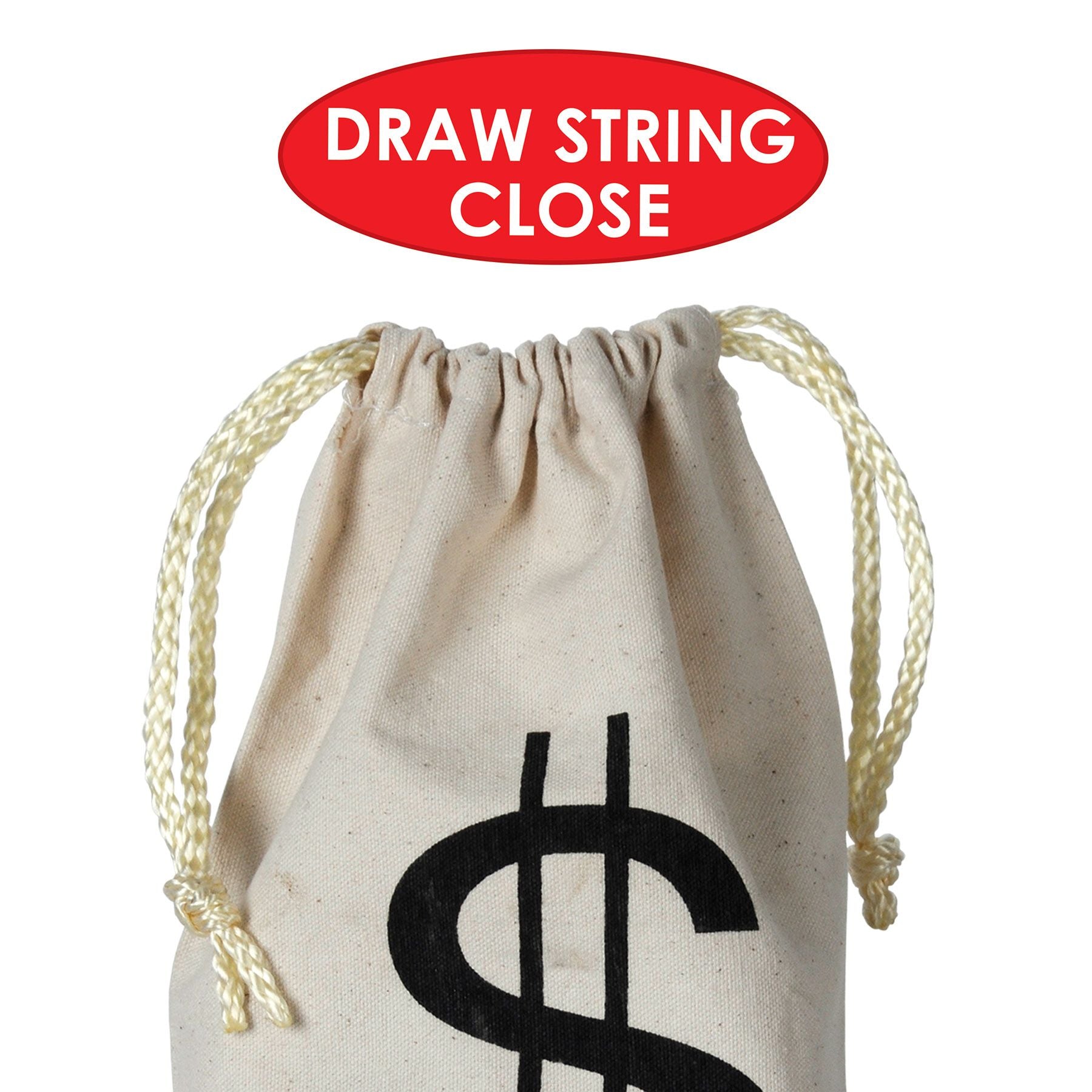 Money bank bag — alternate angle showing back and drawstring closure