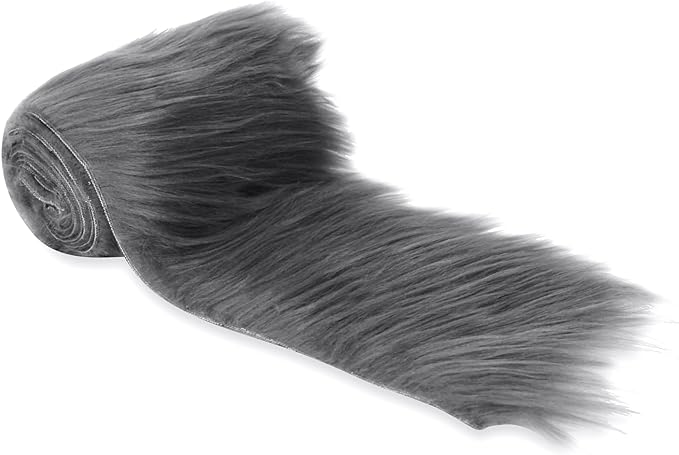 FabricLA Mohair Shaggy Faux Fur Fabric - Pre Cut Strips | Trim Ribbon | DIY Craft, Hobby, Costume, Decoration - Dark Gray