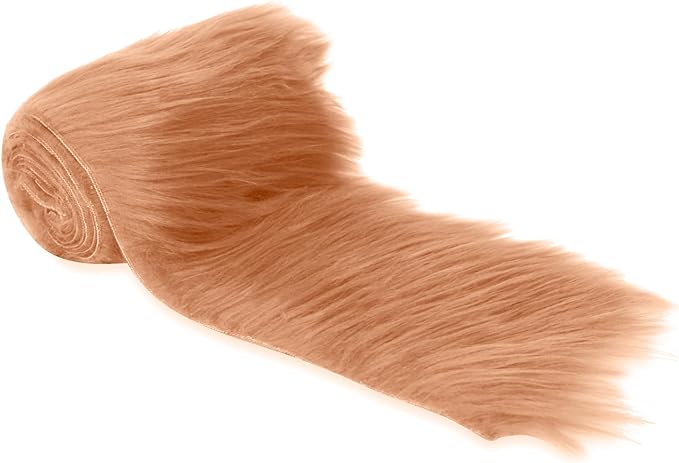 FabricLA Mohair Shaggy Faux Fur Fabric - Pre Cut Strips | Trim Ribbon | DIY Craft, Hobby, Costume, Decoration - Light Brown