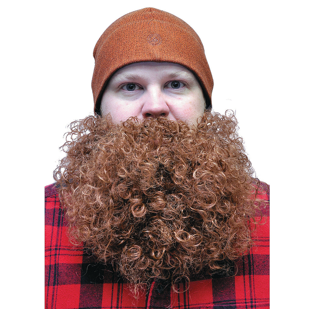 Big Bushy Beard worn on model — full voluminous style with elastic head strap