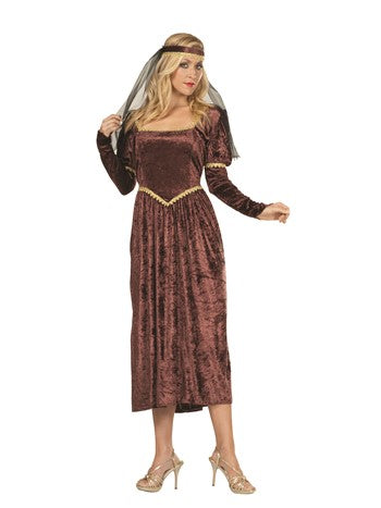 Renaissance Princess costume — brown velvet dress with trim, adult std 8–10