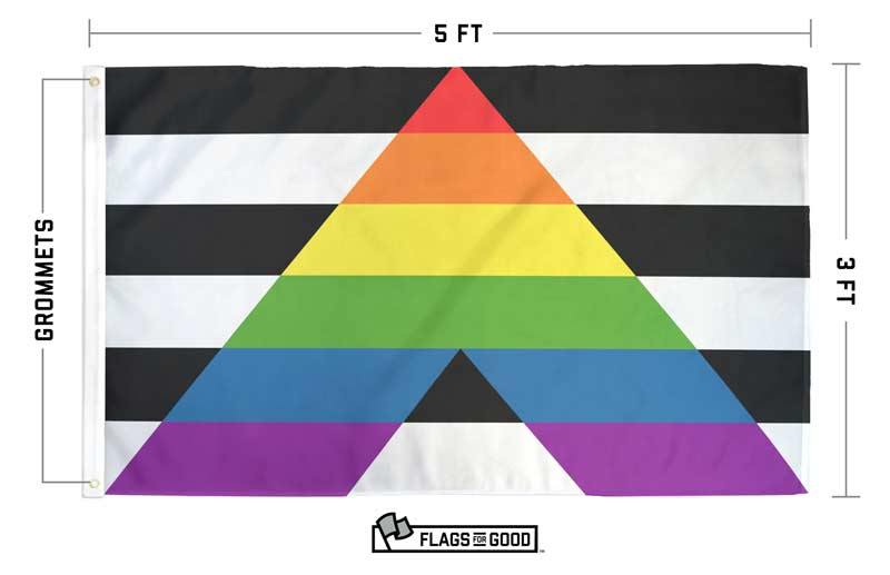 LGBTQ Ally flag specs diagram showing dimensions and construction details
