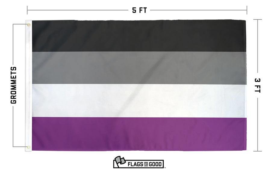 Asexual Pride flag size and specs diagram — available in 2×3ft and 3×5ft
