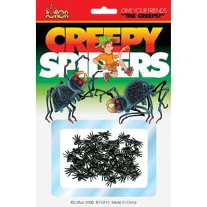 Creepy plastic spiders — pack of 15–20 black novelty prank spiders