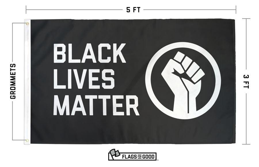 Black Lives Matter + Fist flag specs — size and construction details diagram