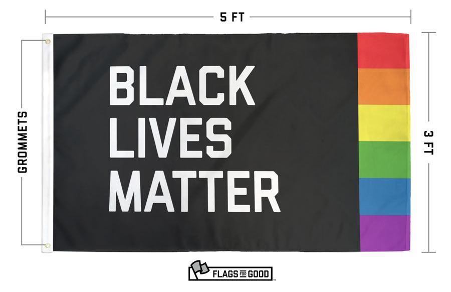 Black Lives Matter + Pride Flag specs — dimensions, materials, and design details