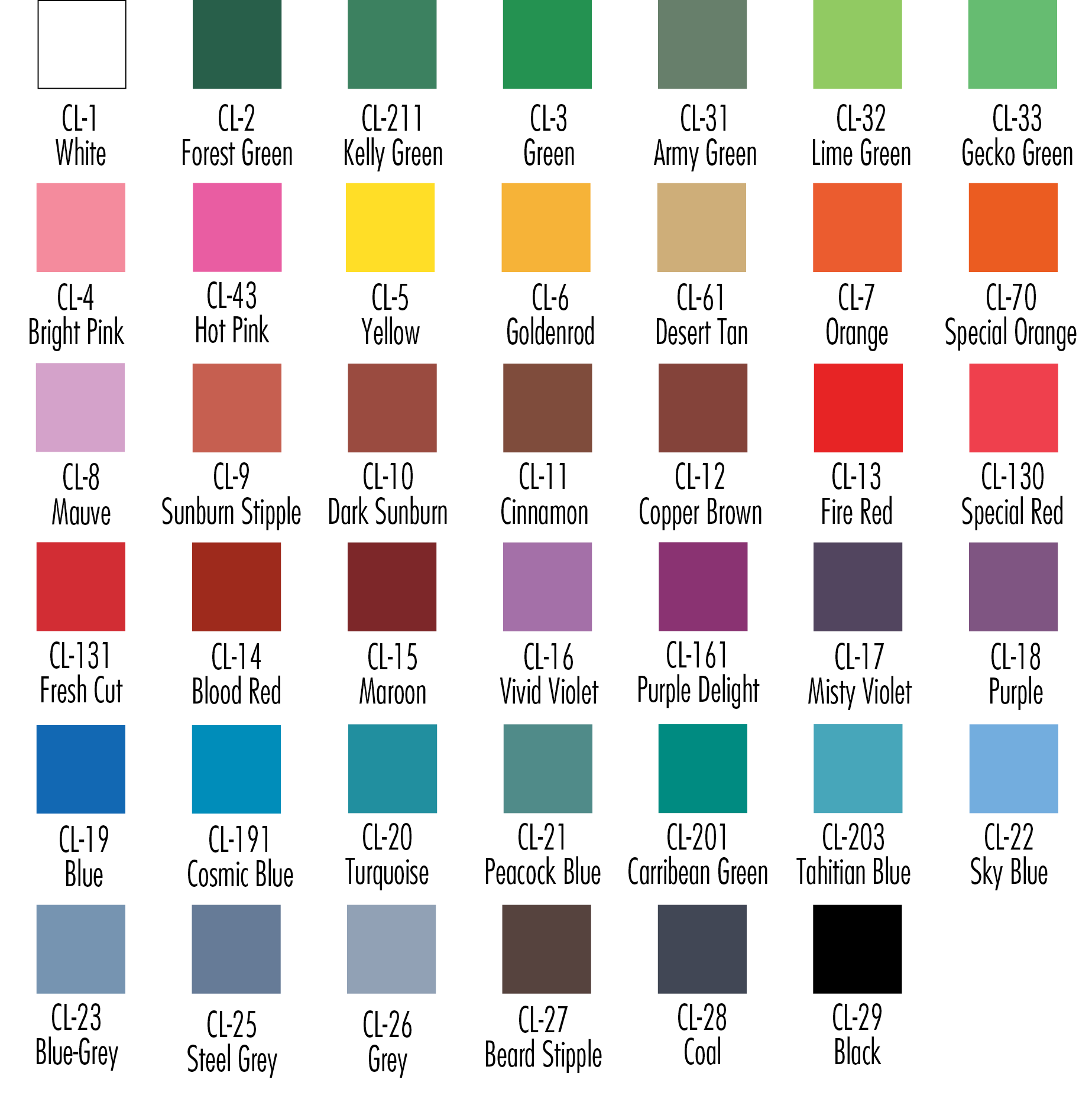 Ben Nye Creme Colors — shade chart