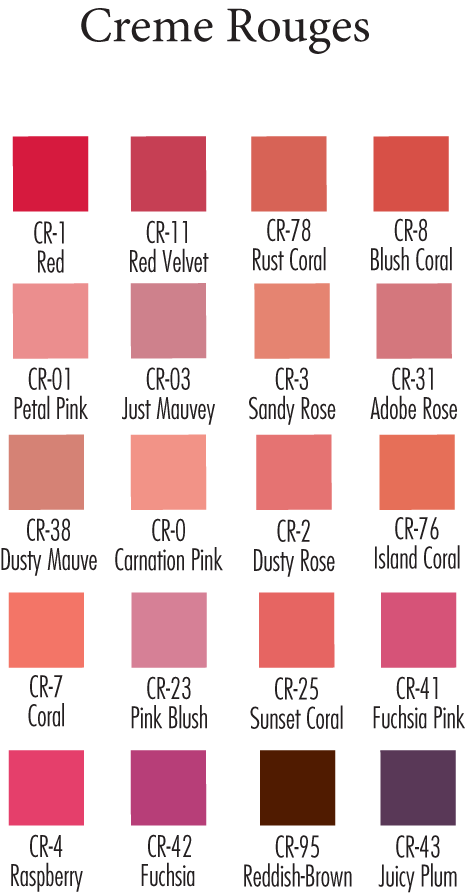 Creme Rouge by Ben Nye — shade chart