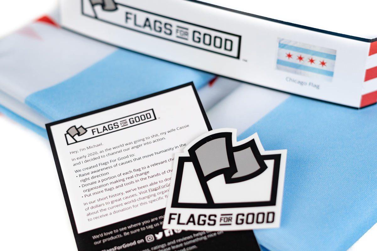 Chicago Flag unfolded flat, full view of stars and stripes design
