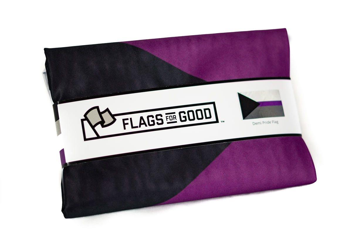 Demisexual pride flag — folded view showing black, white, gray, and purple design