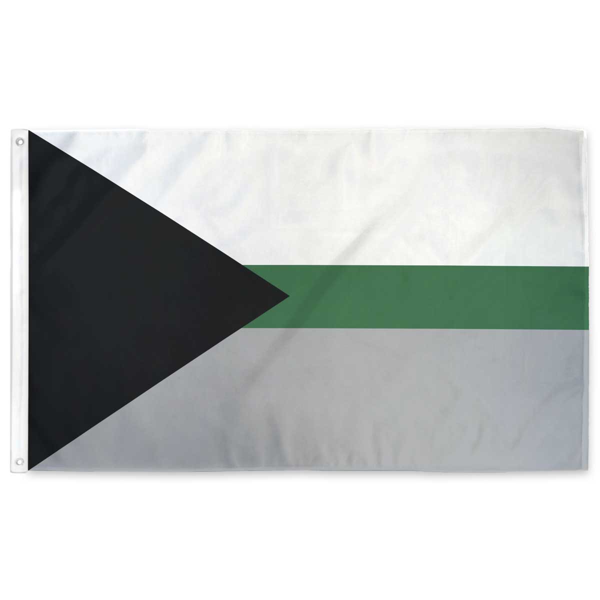 Demiromantic Pride flag — black, gray, white, and green horizontal stripes, 3×5 ft with grommets