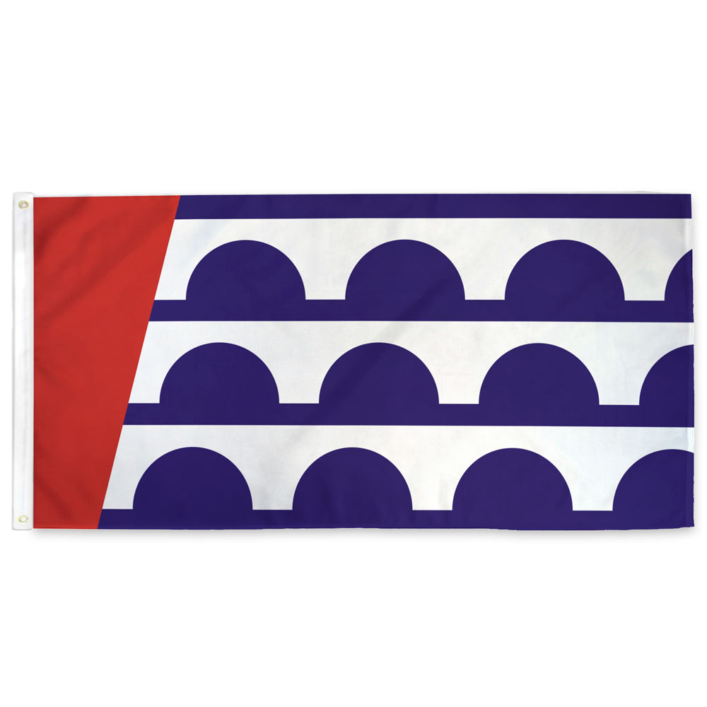 Des Moines city flag — blue with white bridge shapes and red hoist detail, 3×6 ft with grommets