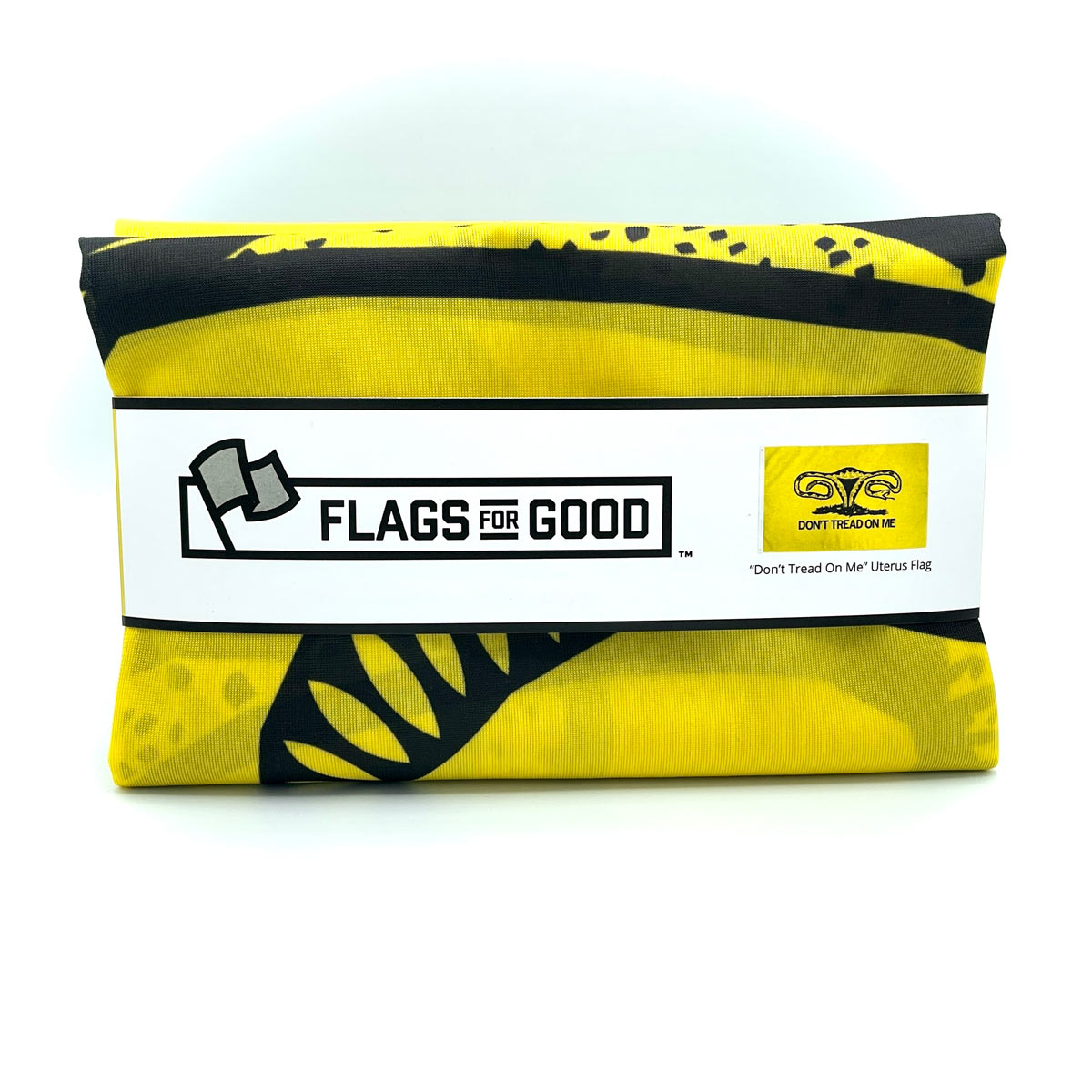 Don't Tread On Me Uterus Flag — folded view showing flag packaging