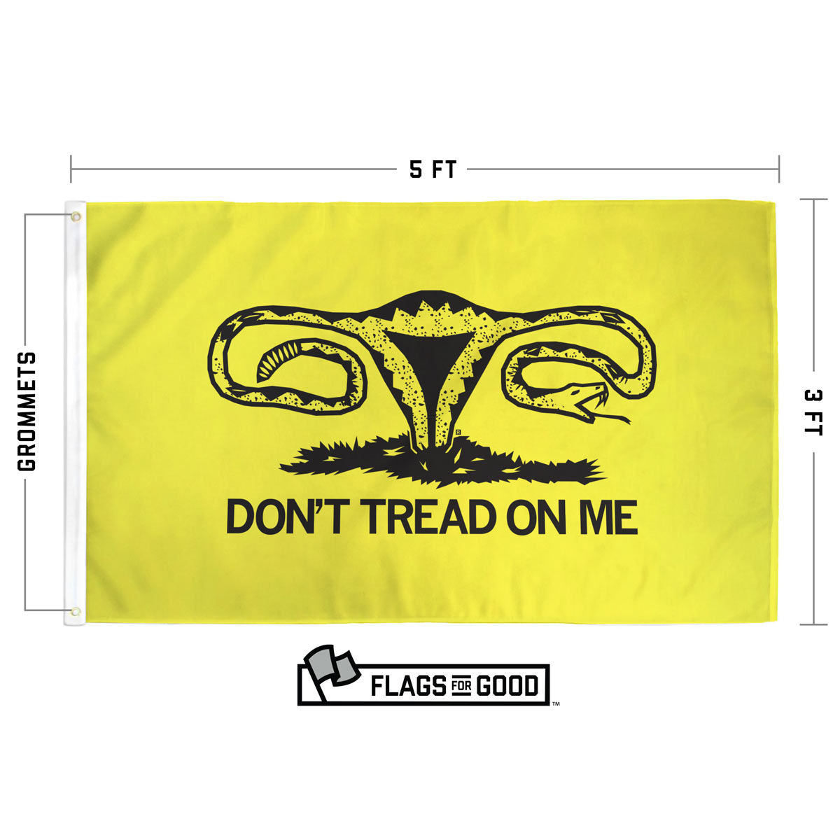 Don't Tread On Me Uterus Flag — size and spec details