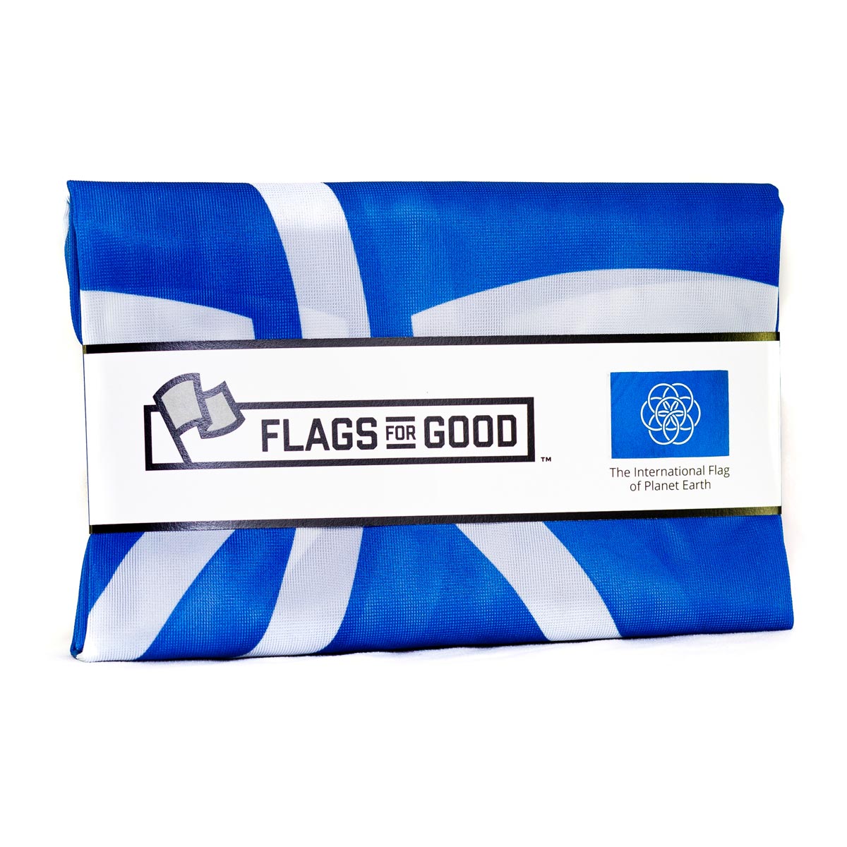 Earth Flag folded view showing blue and white design