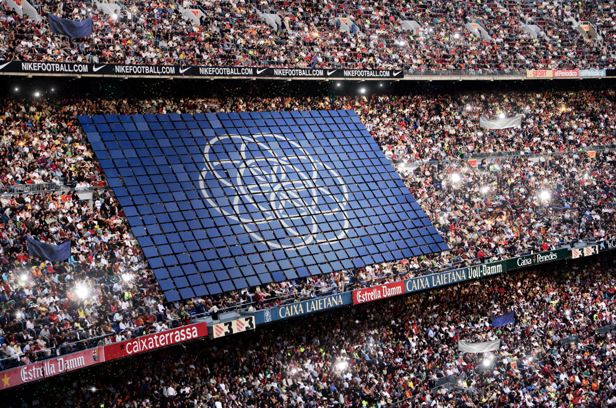 Earth Flag displayed at sporting event