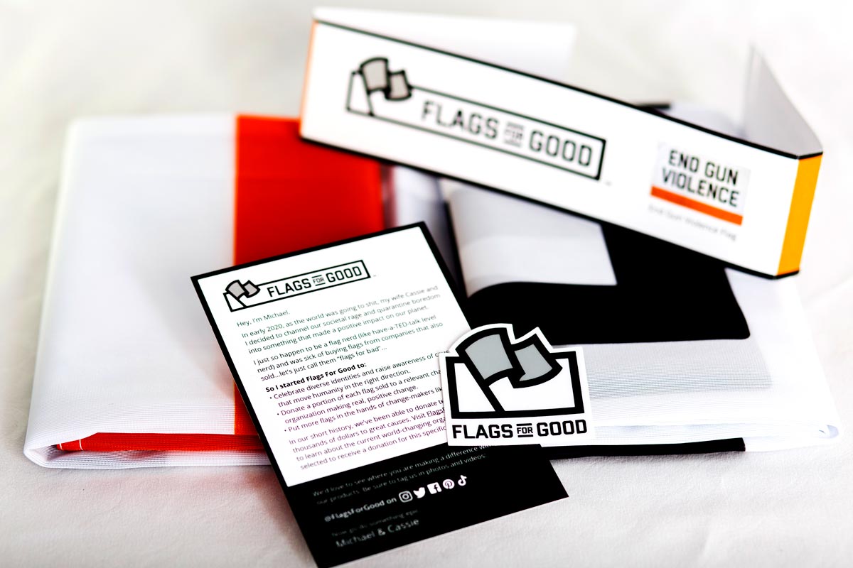 End Gun Violence flag — unfolded flat lay showing full design
