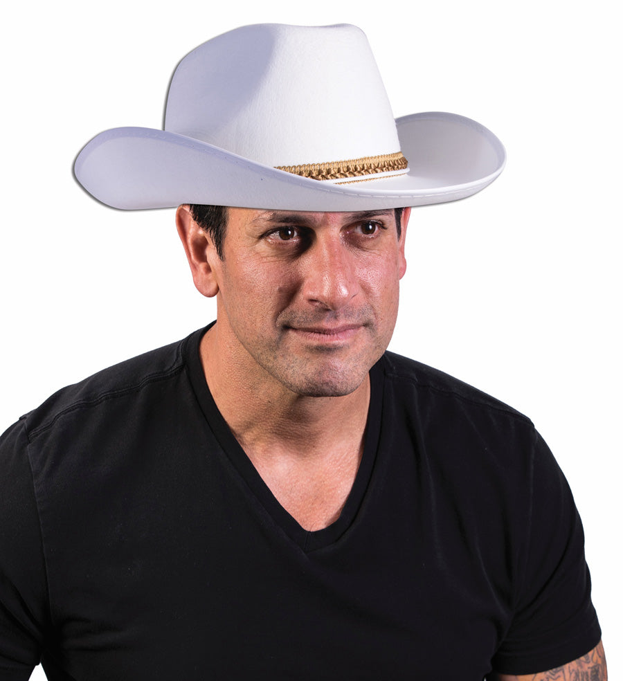 White Permafelt cowboy hat — front view showing crown and brim shape