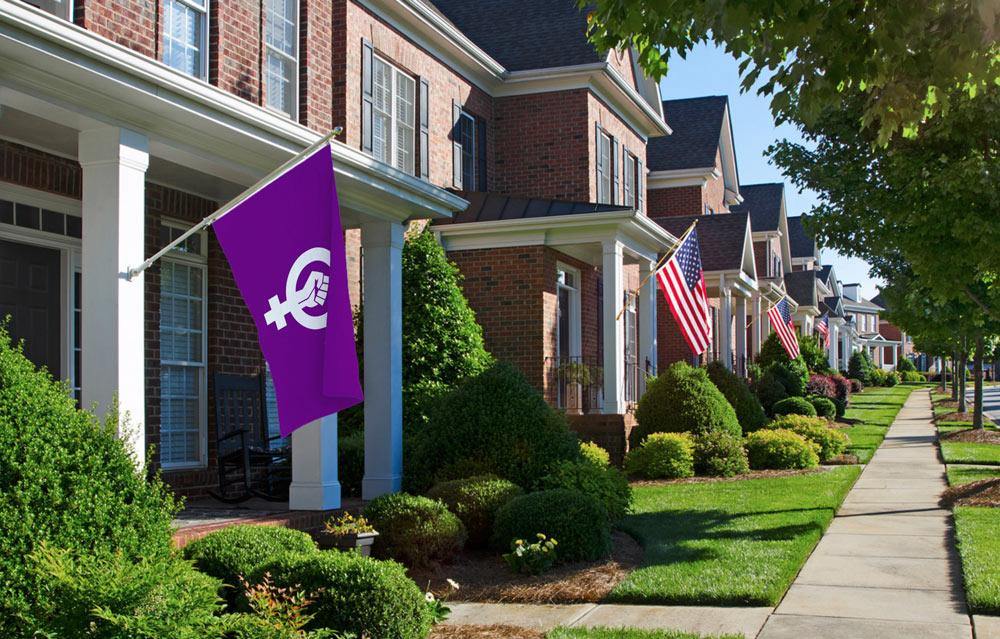Feminism Flag — displayed on a house exterior