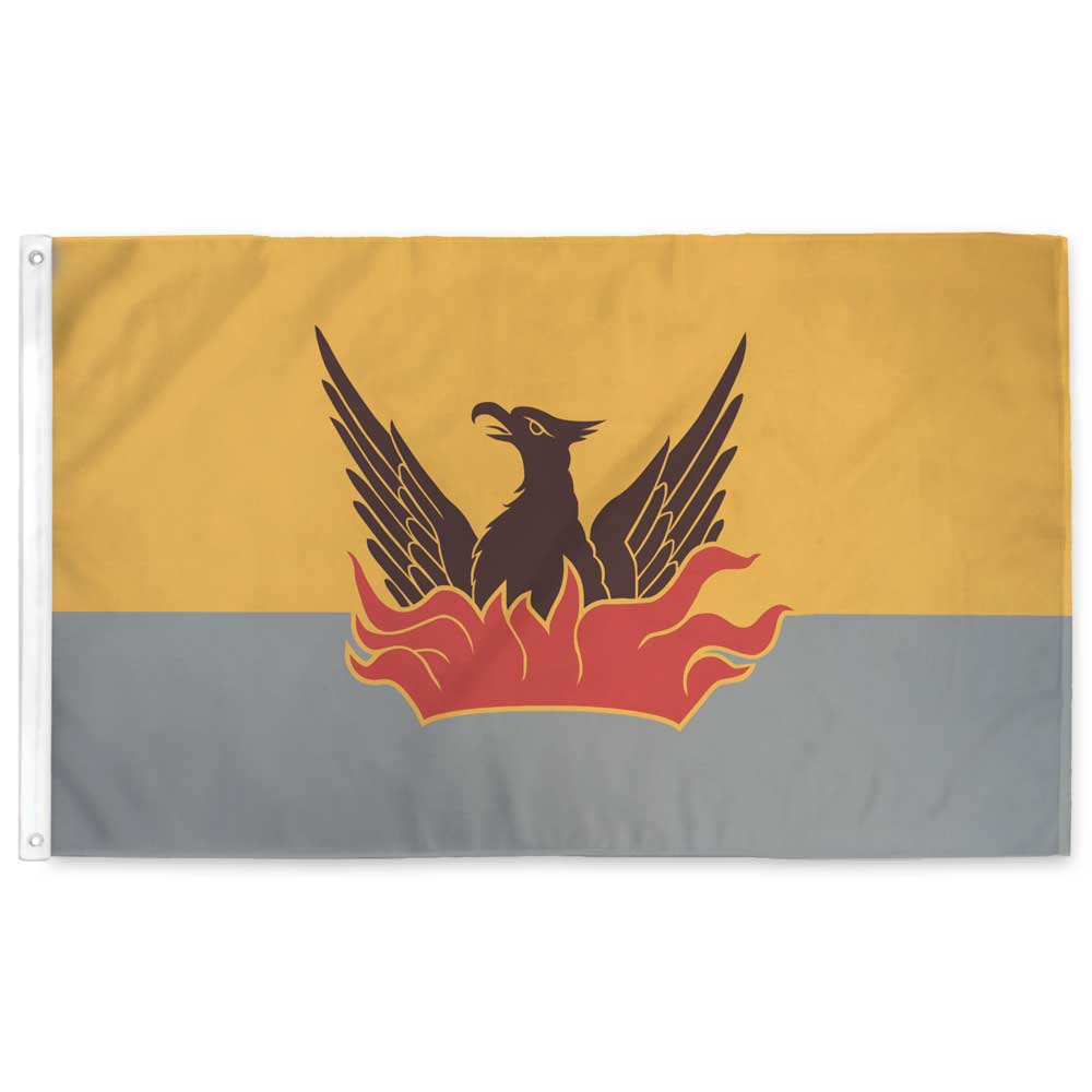 San Francisco Fog & Gold flag — grey and gold with phoenix rising from flames, 3'x5'
