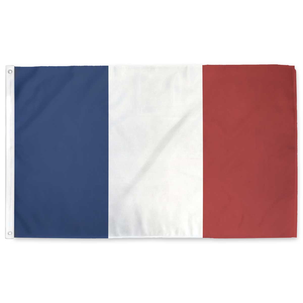 France tricolor flag β vertical blue, white, and red stripes, 3ft x 5ft with grommets