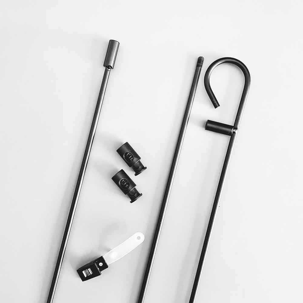 Garden flag pole — top crossbar detail with pole pocket and flag attachment