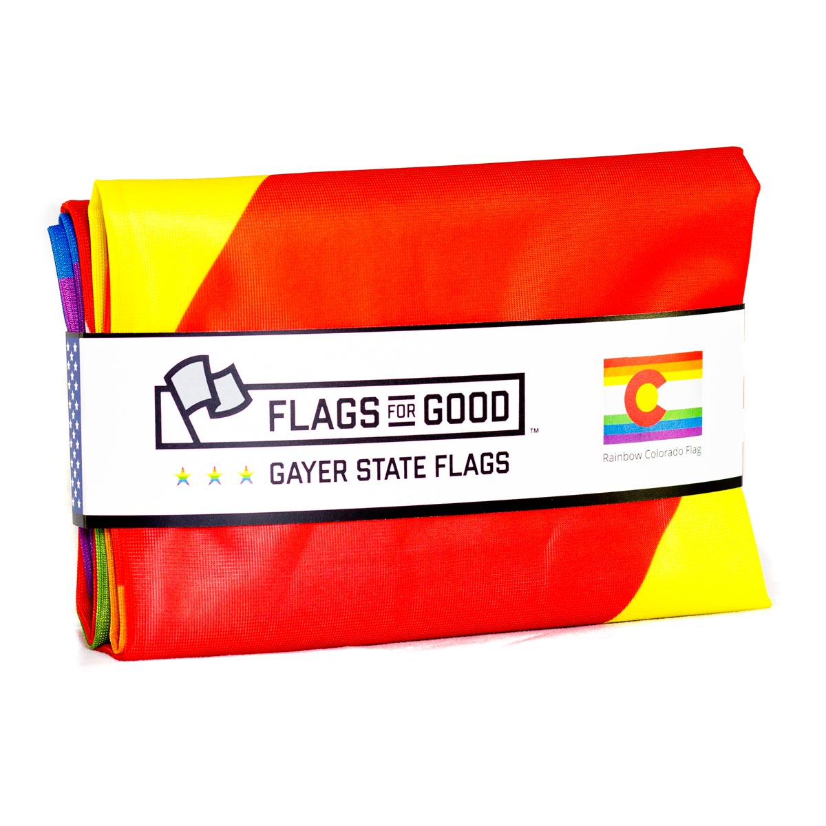 Rainbow Colorado Pride Flag — folded view showing grommets