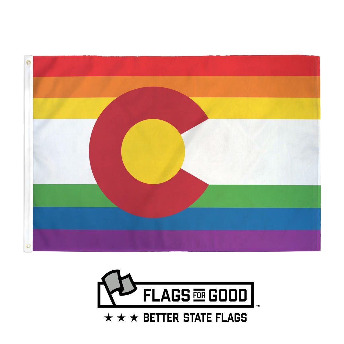 Rainbow Colorado LGBTQ+ Pride Flag — rainbow stripes over redesigned state flag, 3ft x 5ft