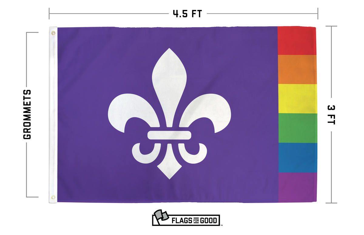 Rainbow Louisiana flag — specs diagram with dimensions and grommet placement