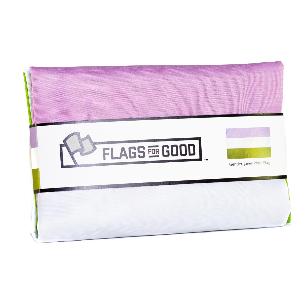 Genderqueer Pride Flag folded, showing lavender, white, and green stripes