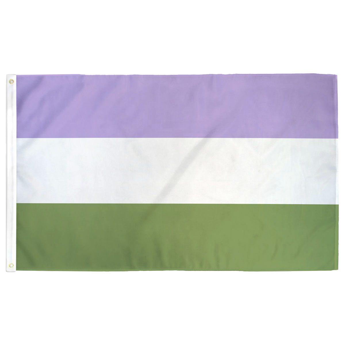 Genderqueer Pride Flag — lavender, white, and green horizontal stripes, 3'x5' with grommets