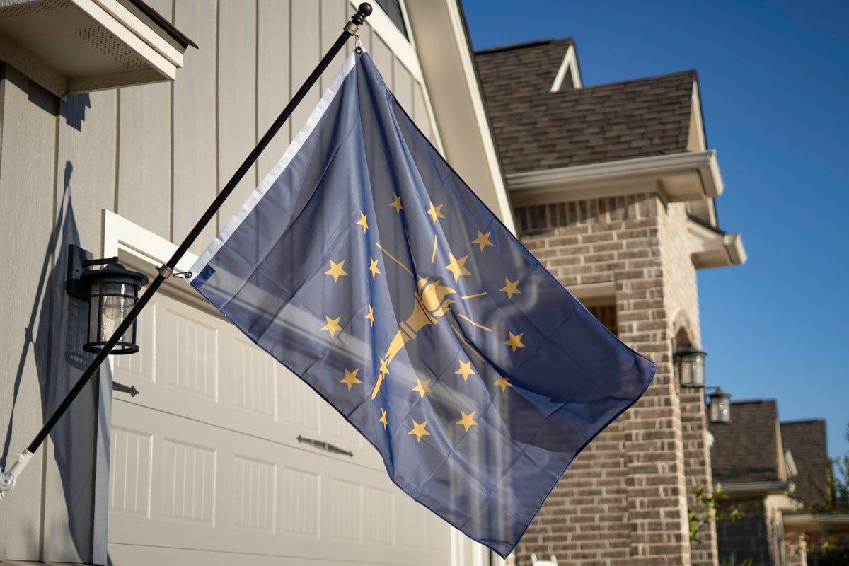 Indiana Flag flying on flagpole outdoors