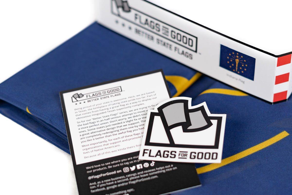 Indiana Flag unfolded flat, full torch and star design