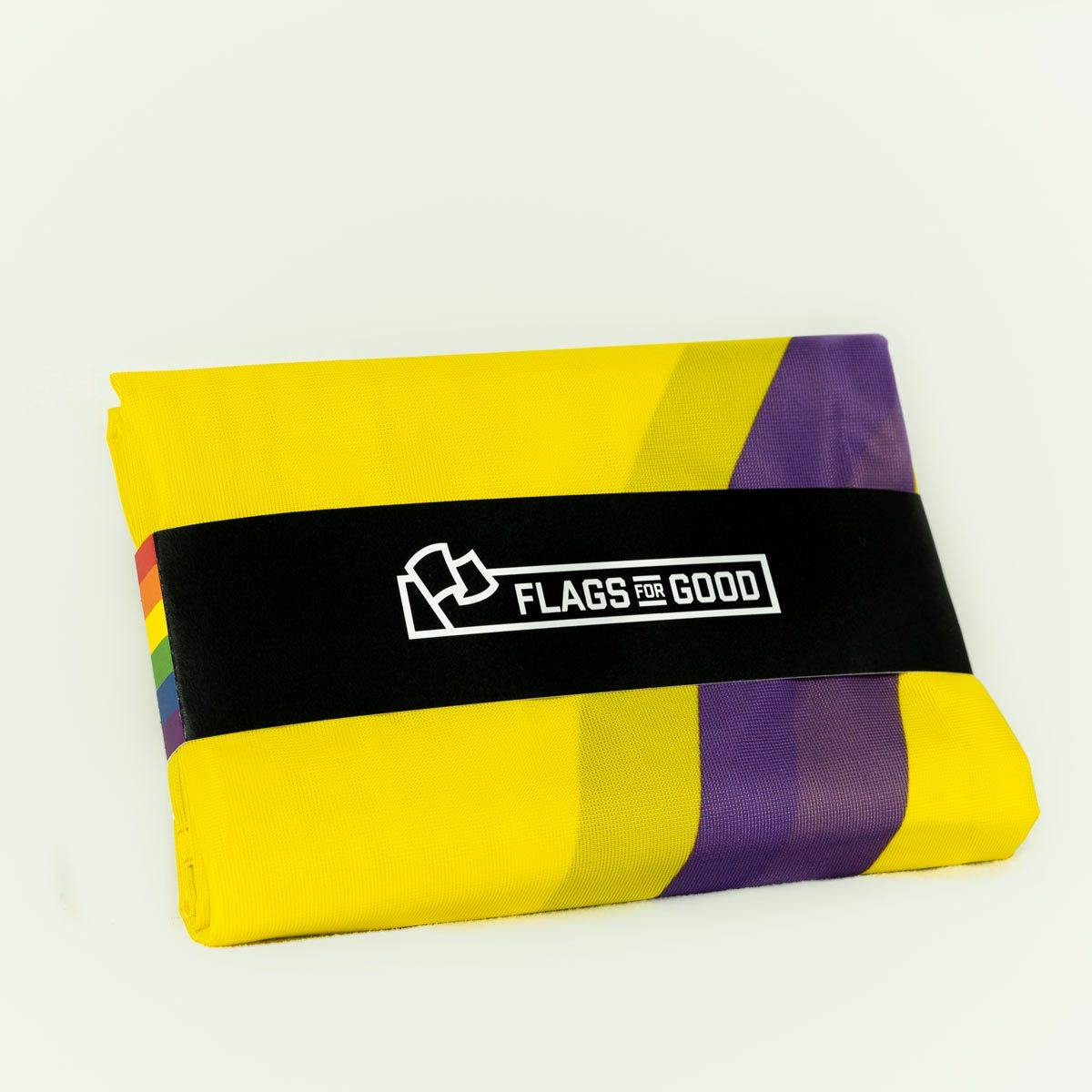 Intersex Pride Flag folded, showing double-stitched hem