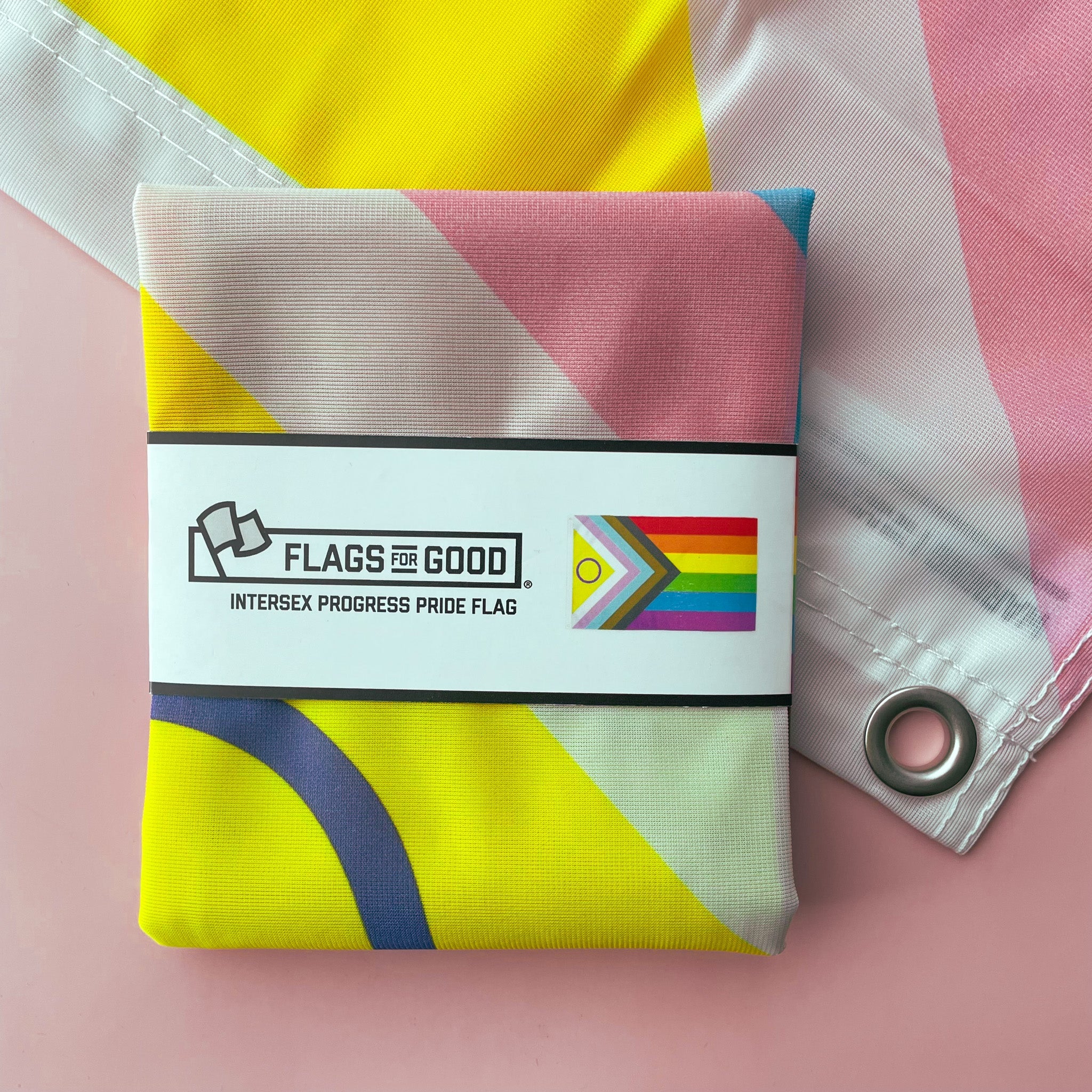 Intersex Progress Pride Flag — 2ft x 3ft size shown for scale
