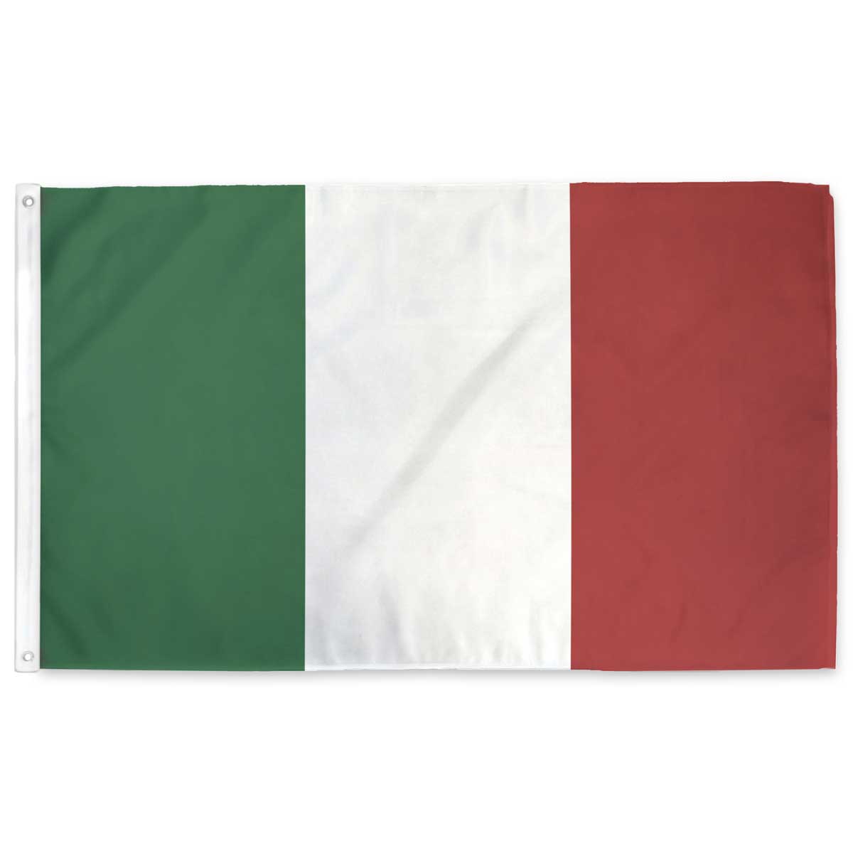 Italy flag — green, white, and red vertical tricolor, 3x5 ft with grommets