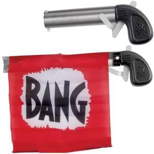 Bang Gun prop — in-use view showing BANG banner extended from barrel