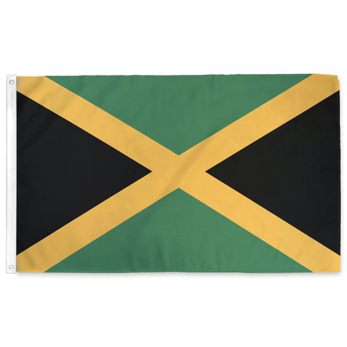 Jamaica Flag — black, gold, and green saltire design, 3x5ft polyester with grommets